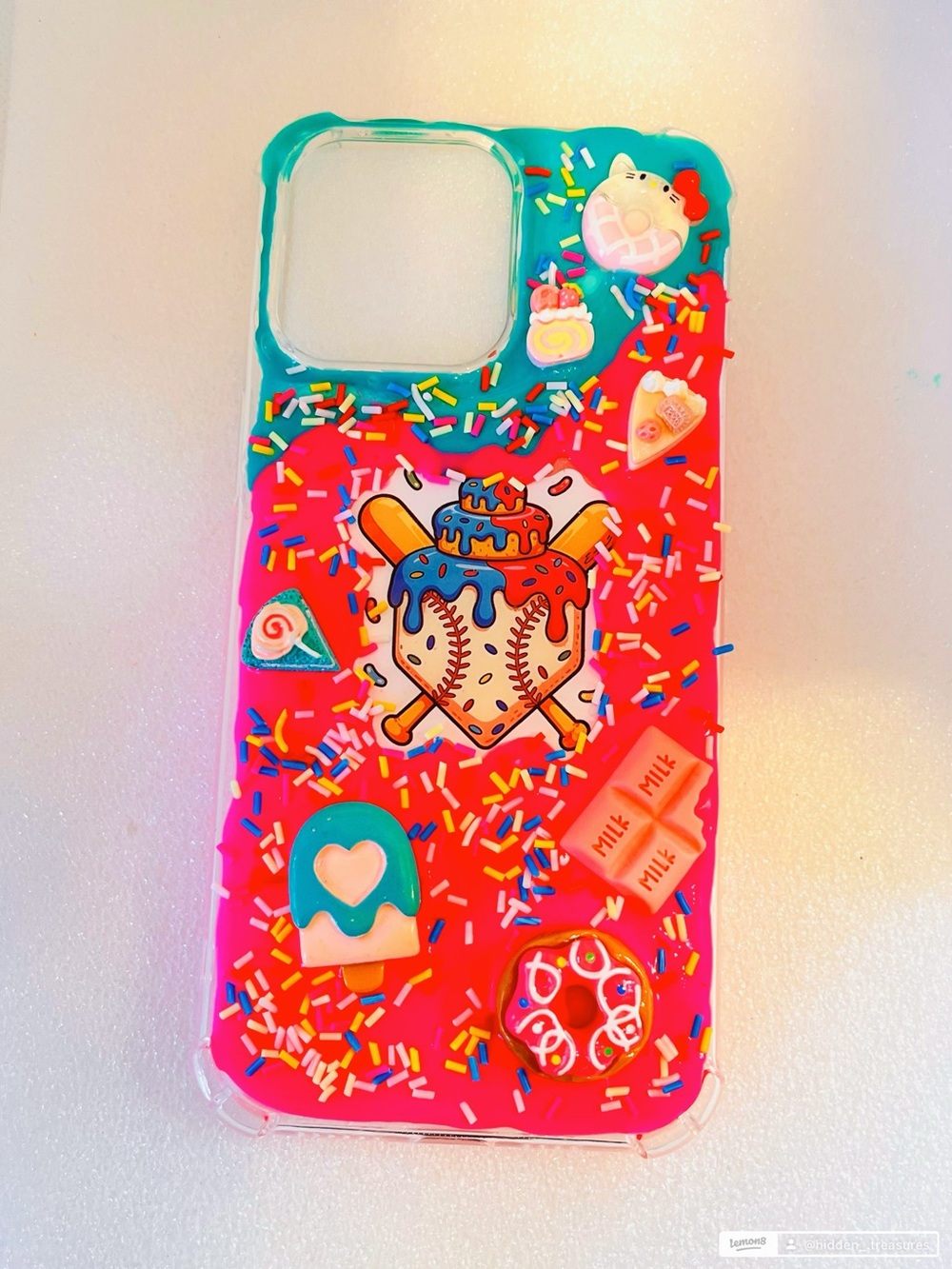 Cute Pink & Teal handmade  Phone Case with Fun Dessert Drip 💧 baseball